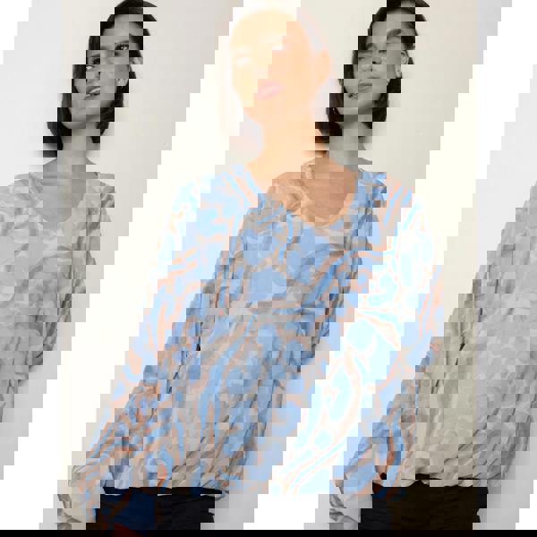 Blue Vanilla Abstract Print Puffball Top