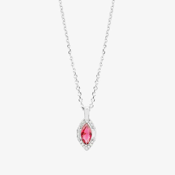 T. H. Baker Silver Red Cubic Zirconia Marquise Pendant and Earrings Set SET14197