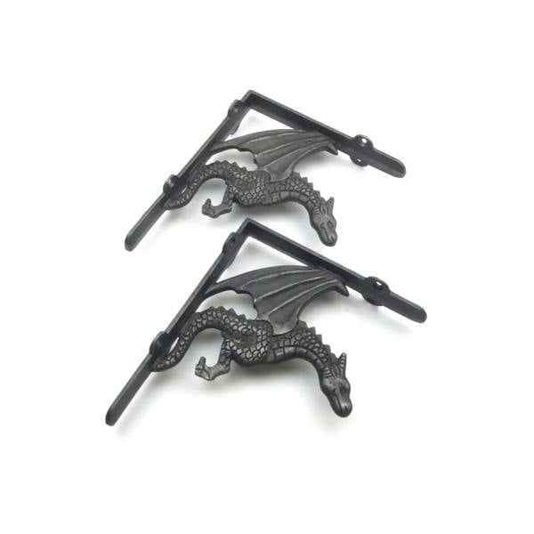 Pair of Antique Cast Iron Winged Dragon Shelf Brackets