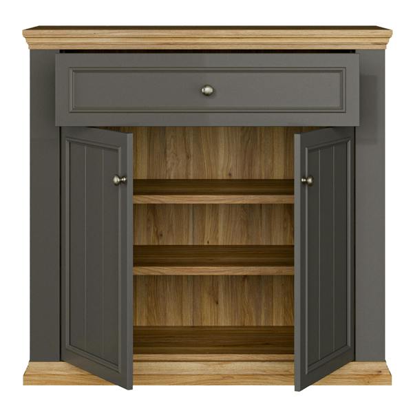 Furniture To Go Pontypool 2 Door 1 Drawer Small Sideboard in Wolfram Grey and Mauvella Oak