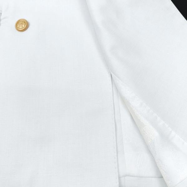 Men’s Slim Fit White Double-Breasted Wool-Blend Suit with Gold Buttons