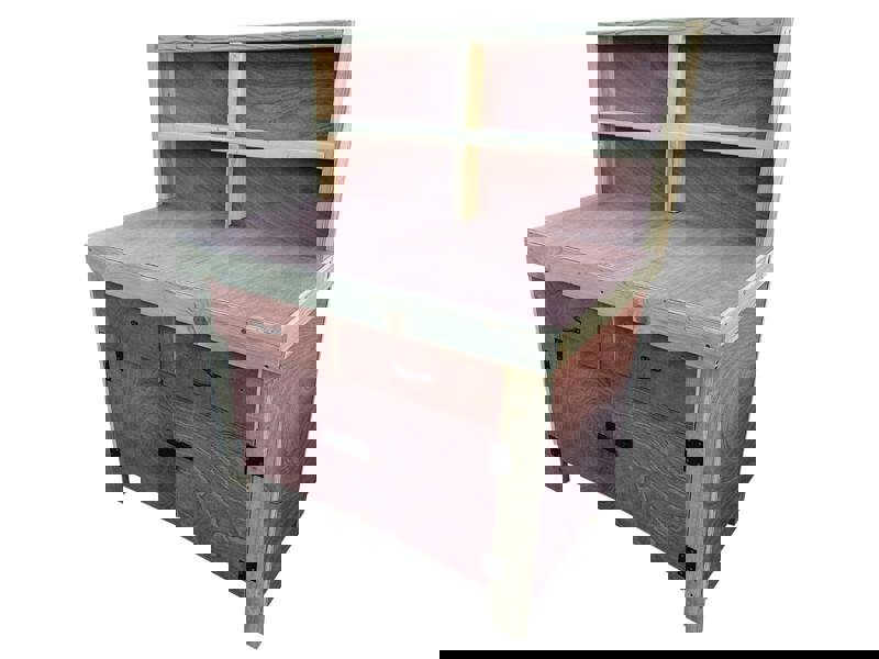 Arbor Garden Solutions Wooden Eucalyptus hardwood top storage workbench with lockable cupboard and drawers (V.4) with back