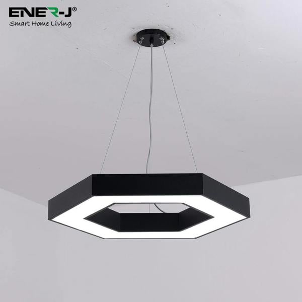 ENER-J HexaGlow Hollow Hexagon LED Light, 25â 50W, Remote Control, 3000Kâ 6500K CCT, Ceiling or Hanging Installation, Black Finish, 600mm