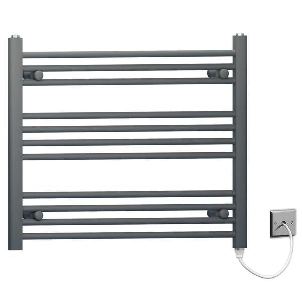 MYHOMEWARE 900 x 600mm Anthracite Grey Flat Electric Pre-Filled Heated Towel Rail Radiator For Bathroom Designer Standard Element