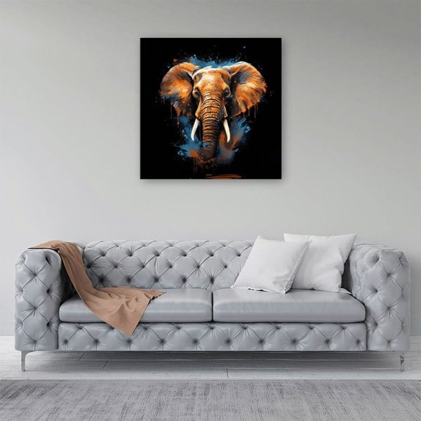 Warren Reed Splashart Elephant Blue Canvas