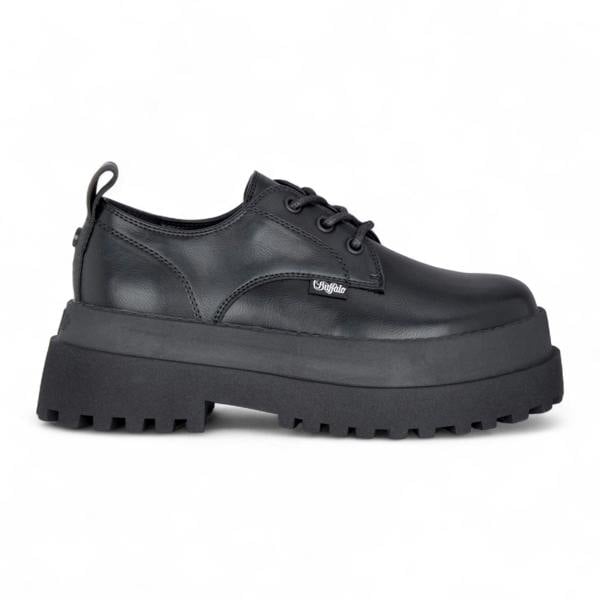 Buffalo Women’s Black Lace-Up Chunky Platform Derby Shoes - Pluto