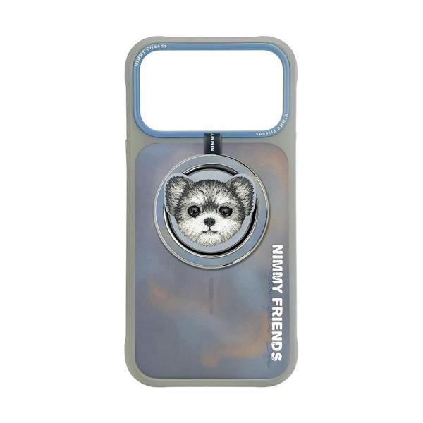 Nimmy Friends Nimmy Big Eye Cute Pet Yorkie Dog Face Case with Detachable MagSafe Grip for iPhone 17 Pro Max 6.9" Grey Blue