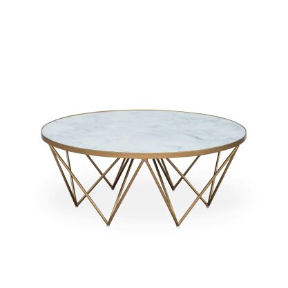 Wyld Haus Livorno White Marble Effect Glass and Gold Coffee Table