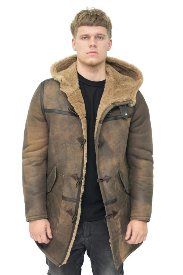 Infinity Leather Mens Antique Sheepskin Duffle Coat-Arona