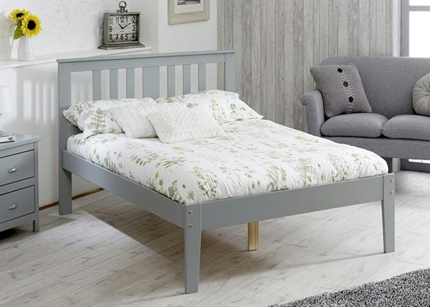 Mission TM Kingston Grey Pine Bed Frame Slatted Headboard Low Foot End 4 Sizes