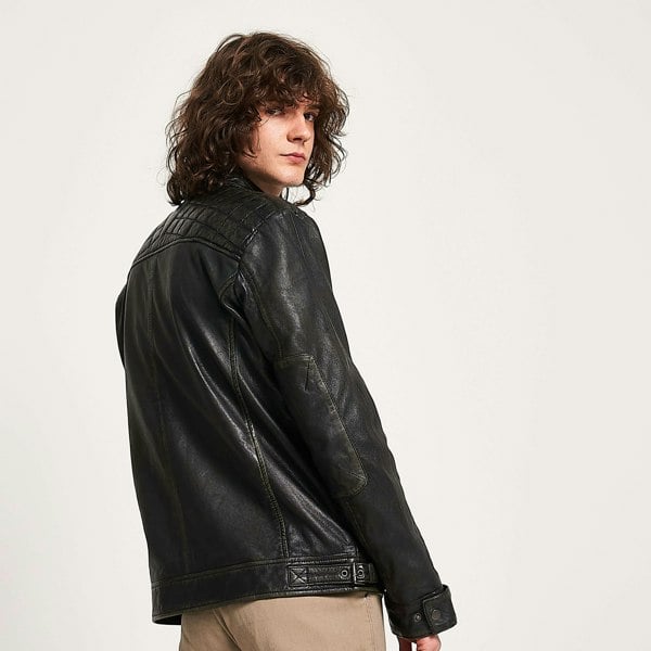 Barneys Originals Men's Washed Leather Racer Jacket