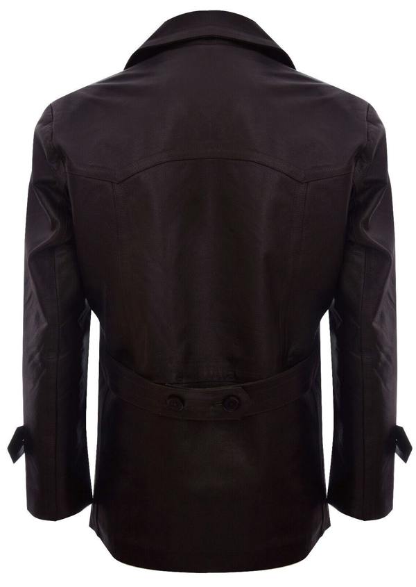 Infinity Leather Mens Cow Hide Dr Who Naval German Pea Coat Leather Jacket