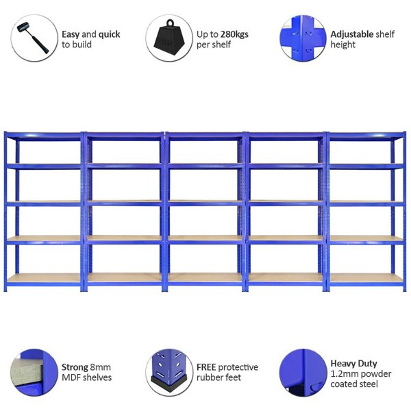 Monster Racking 5 x T-Rax 90cm Blue Racking & Bay Connectors