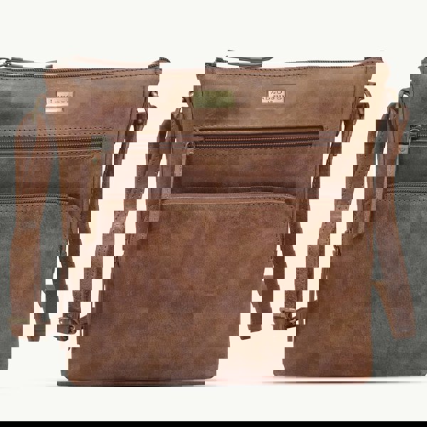 Assots London 'AGATHA' Distressed Tan Vintage VT Real Leather Crossbody Bag