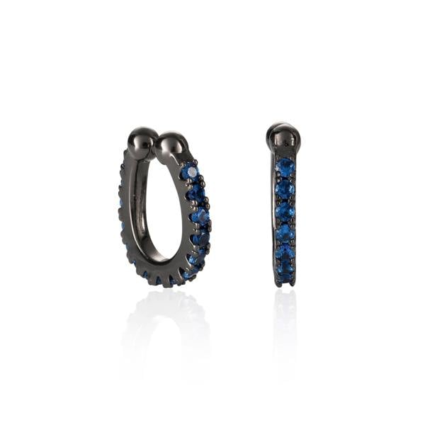 Pair of Black Ear Cuff Earrings with Blue Cubic Zirconia Stones - namana.london