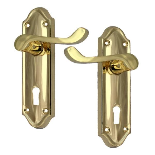 EDH Door Hardware Askworth Brass Plate Internal Lock Door Handles+ 3 Lever Mortice Sash Lock-170mm
