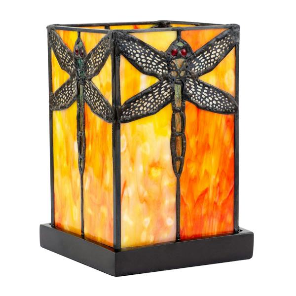 Orange Amber Toned Tiffany Stained Glass Lamp with Dragonfly Decor Image 1