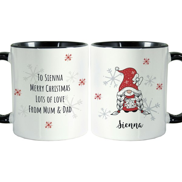 Personalised Memento Company Personalised Gonk Family Black Handled Christmas Mug - Girl