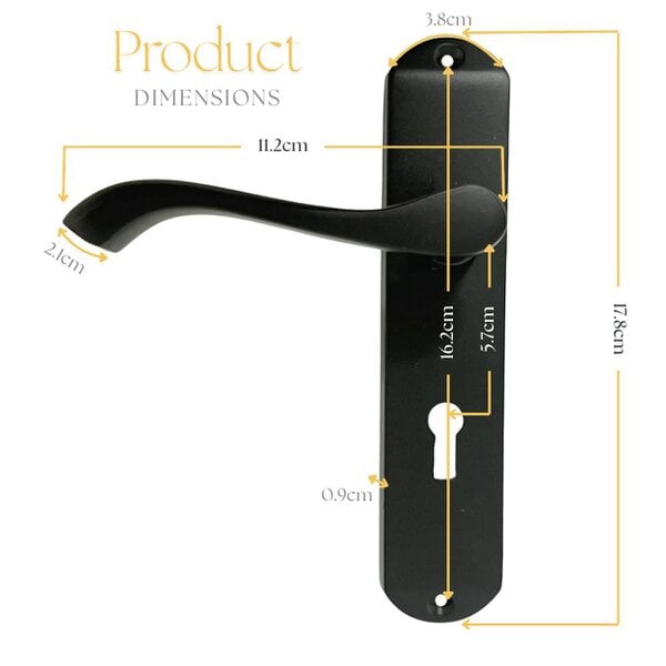EDH Door Hardware EDH Cadenza Matt Black Victorian Scroll Door Handles – Lever Lock Backplate 178mm x 38mm