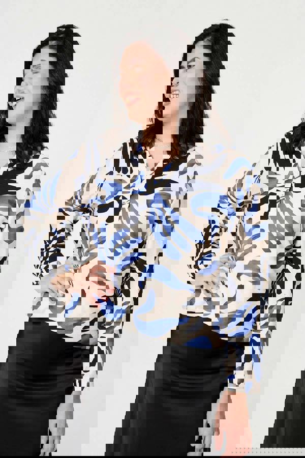 Blue | Curve Abstract Turn-Up Sleeve Top