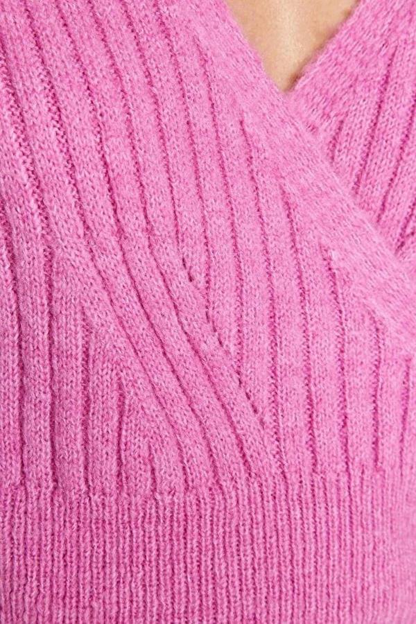WOVCOR Crop Soft Textured Double Breasted Knit Sweater