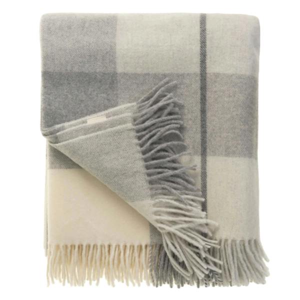 Light Grey Check Pure Wool Throw close-up detail | Soak and Sleep