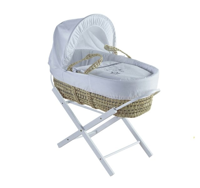 Kinder Valley White Wish Upon A Star Palm Moses Basket with Folding Stand White