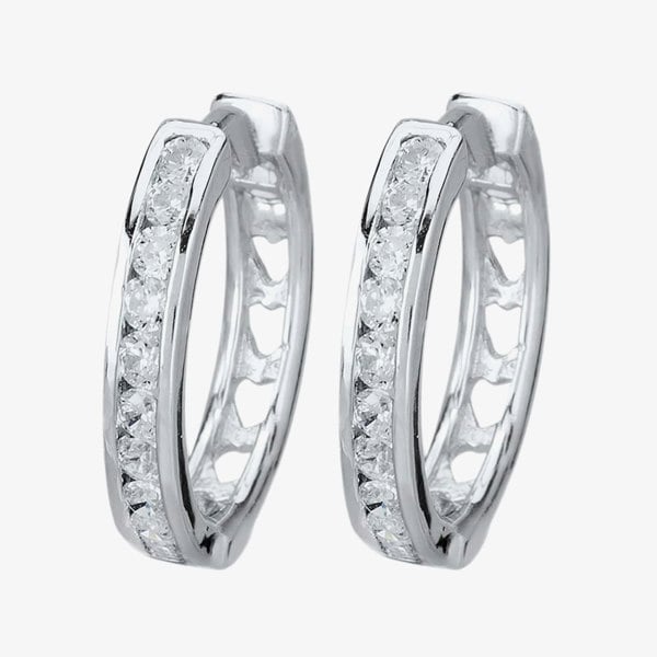 Starbright Silver Large Cubic Zirconia Cut-Out Heart Huggie Earrings E3042(2M) 3A