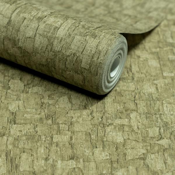 Grandeco Boutique Azobe Cork Effect Luxury Weight Embossed Wallpaper, Olive Green