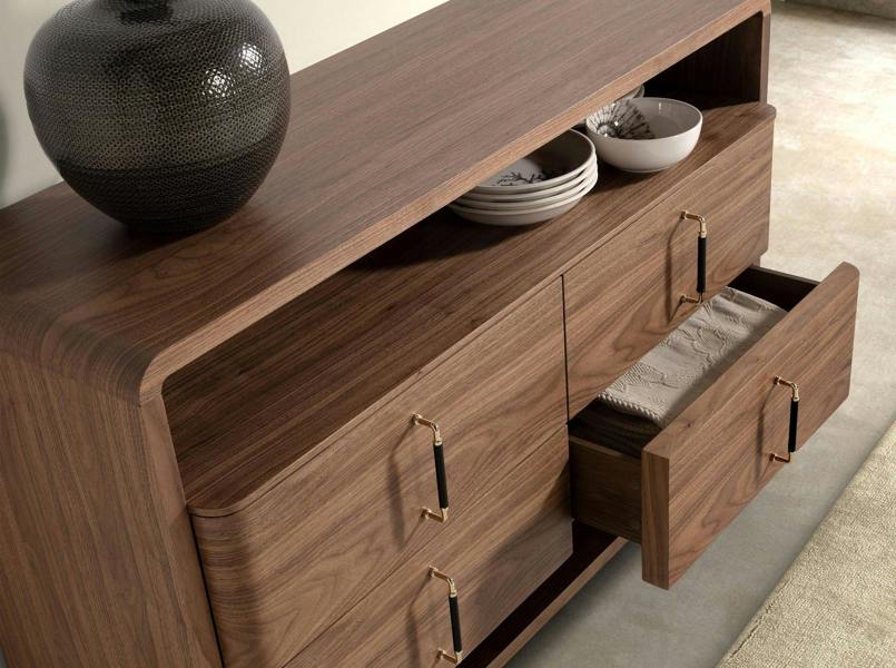 Angel Cerdá Walnut and Black Pvc Chest of Drawers 7226