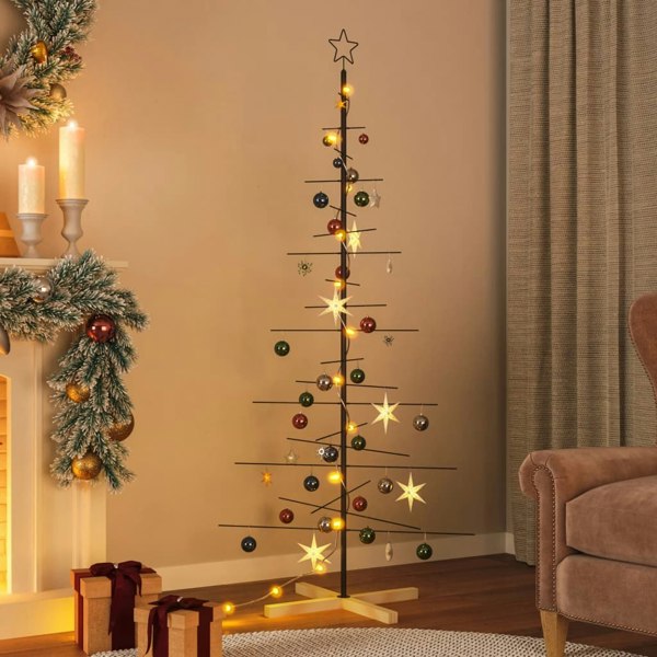 Berkfield Metal Christmas Tree with Wooden Base Black 180 cm