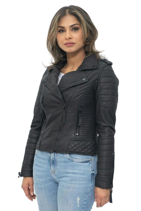 Infinity Leather Womens Leather Quilted Vintage Brando Biker Jacket-Lusaka