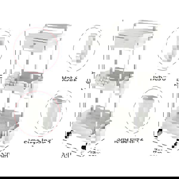 Levede 3 Tier Kitchen Trolley Cart on Wheels Metal Rolling Storage Island White