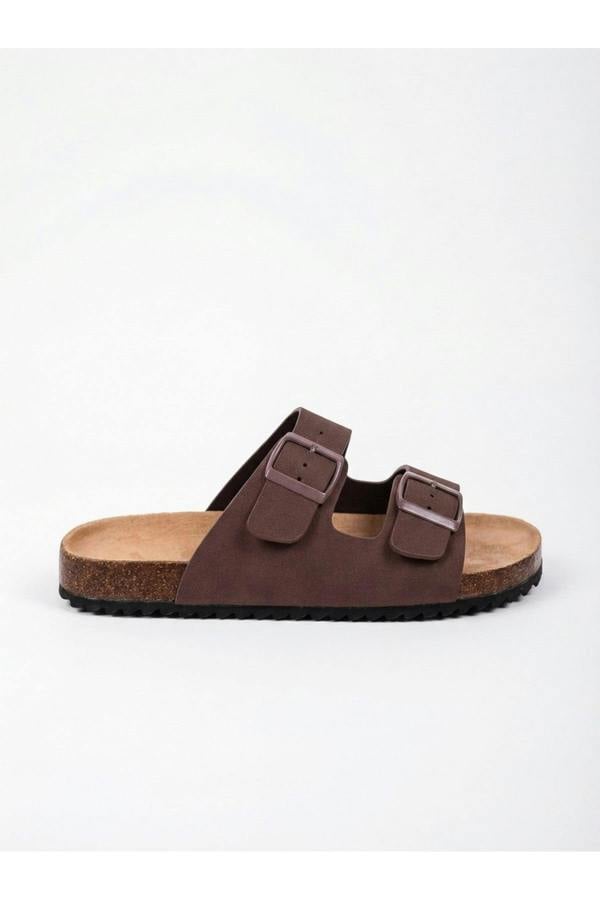 Harper Womens Double Buckle Cork Slide Sandals - LIGHT BROWN