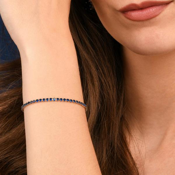 Zavana Dainty 2.5 mm Blue Gold Tennis Bracelet with Blue Cubic Zirconia Stones for Women