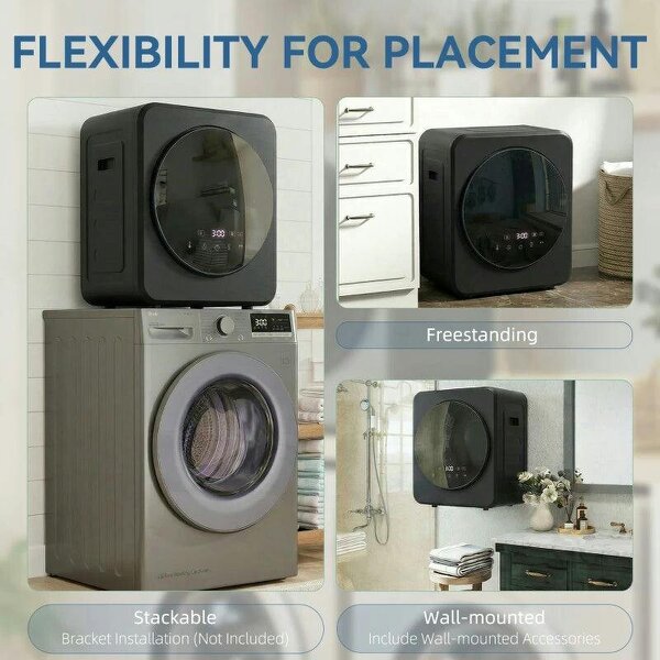 Vented Tumble Dryer, 4 kg Front Tumble Dryer with Stainless Steel Tub, 800W Compact Freestanding Black
