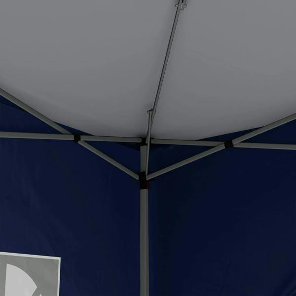 Blue pop-up gazebo roof support frame with interior ceiling panels