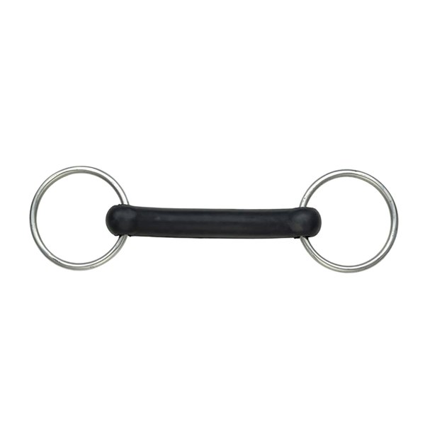 Shires Flexible Rubber Horse Loose Ring Snaffle Bit - Black/Silver