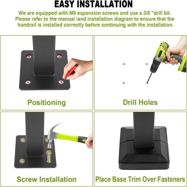 Gr8 Garden Outdoor Adjustable Black Steel Handrail 1-4 Steps Garden Stairs Safety Grab Rail