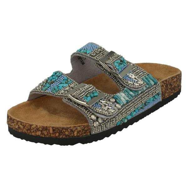 Down to Earth Ladies Down To Earth Dual Buckle Strap Beaded Mule Sandals F00251
