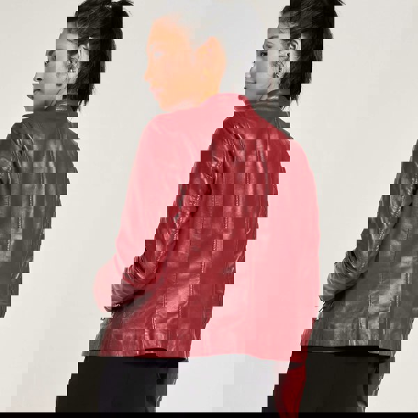 Barneys Originals Women's Red Leather Racer Jacket