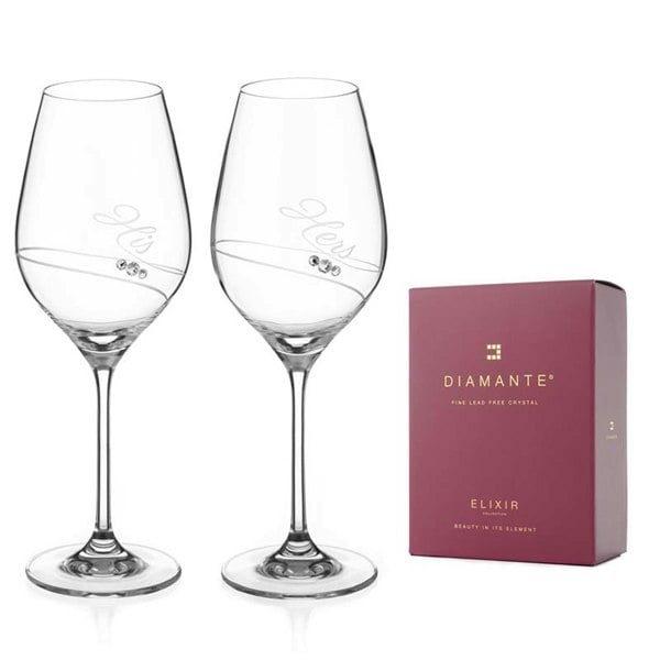 Diamante His & Hers Wine Glasses Adorned with Swarovski Crystals - Set of 2