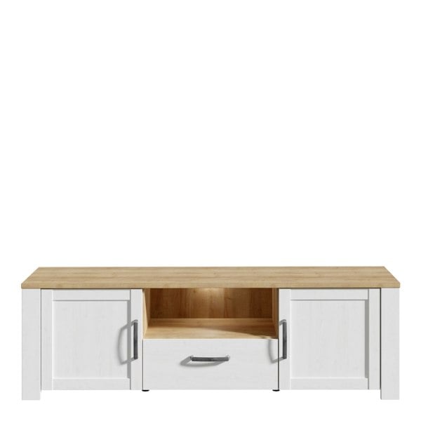 Furniture To Go Bohol 2 Door 1 Drawer TV Unit in White/Riviera Oak