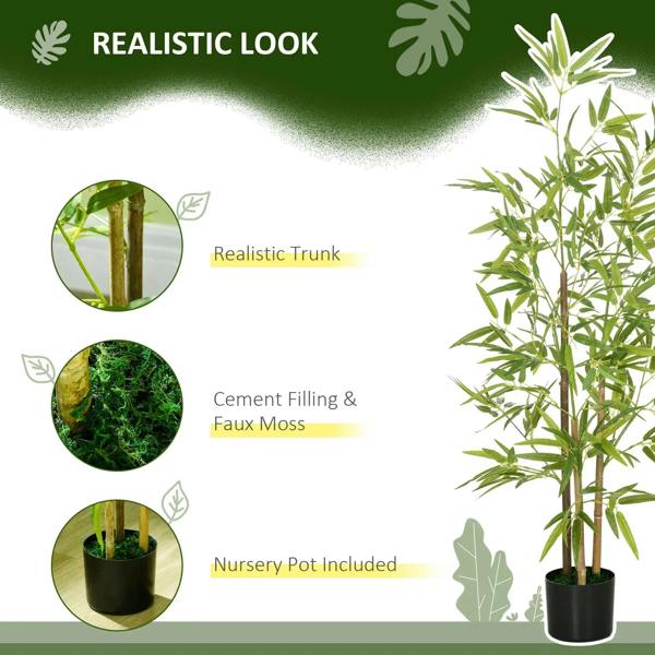 Artificial bamboo tree in black pot with realistic-looking green stems and leaves