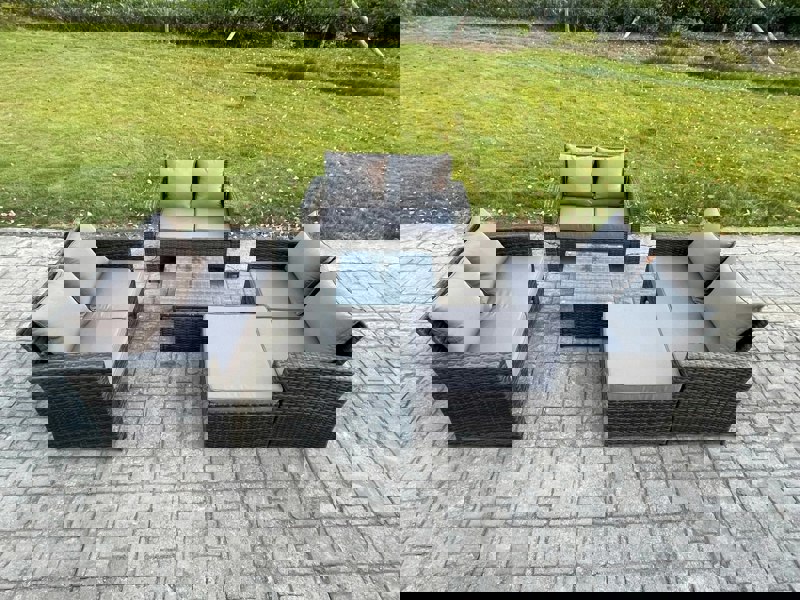 Fimous 7 Seater Rattan Wicker Garden Furniture Patio Conservatory Sofa Set with Square Coffee Table Double Seat Sofa Big Footstool
