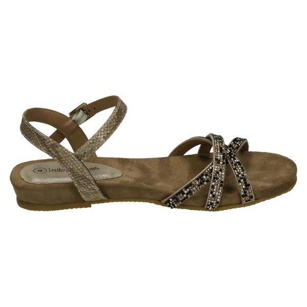 Savannah Ladies Leather Collection Flat Diamante Sandals