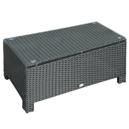 Wyld Haus Niyo Black Rattan Rectangular Outdoor Coffee Table With Tempered Glass Top