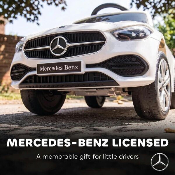 4 in 1 Licensed Benz Ride on Push Car with Handle, Canopy, Guardrails, Horn, Music, Storage for 12-36 Months, White