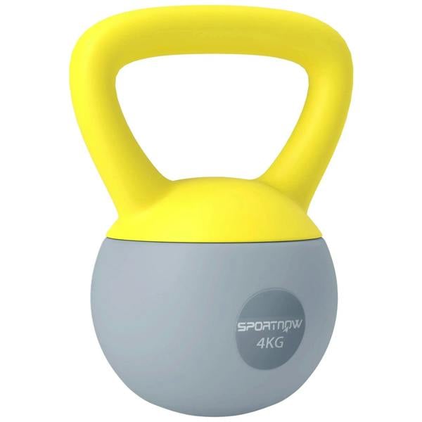 SPORTNOW 4KG soft kettlebell with yellow non-slip handle and grey weighted body