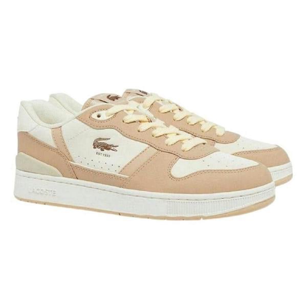 Lacoste Mens T-Clip Leather Low Cut Flat Trainers - Light Brown - 